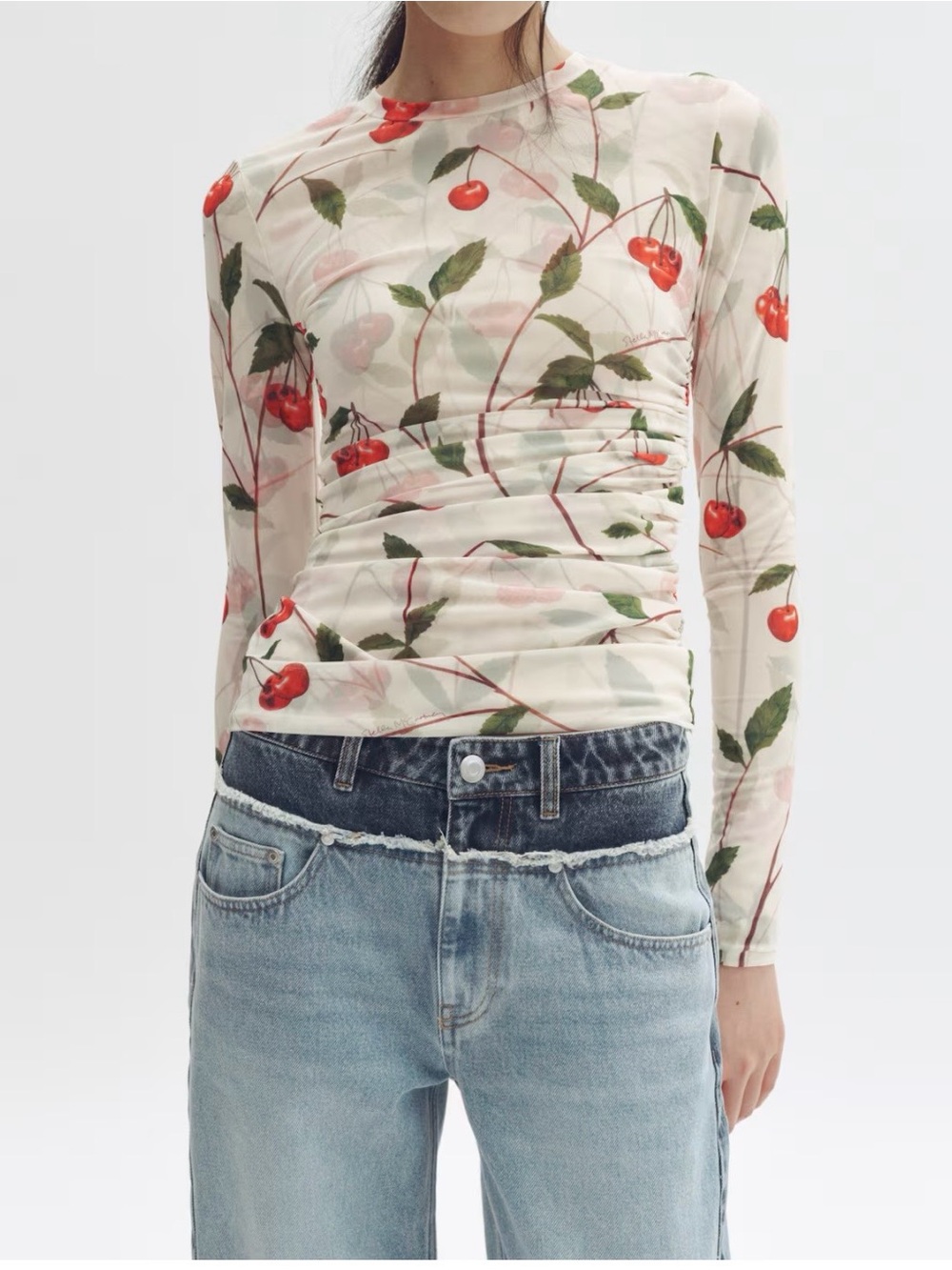 Stella McCartney Cherry-Print Long Sleeve Top - White/Red/Green